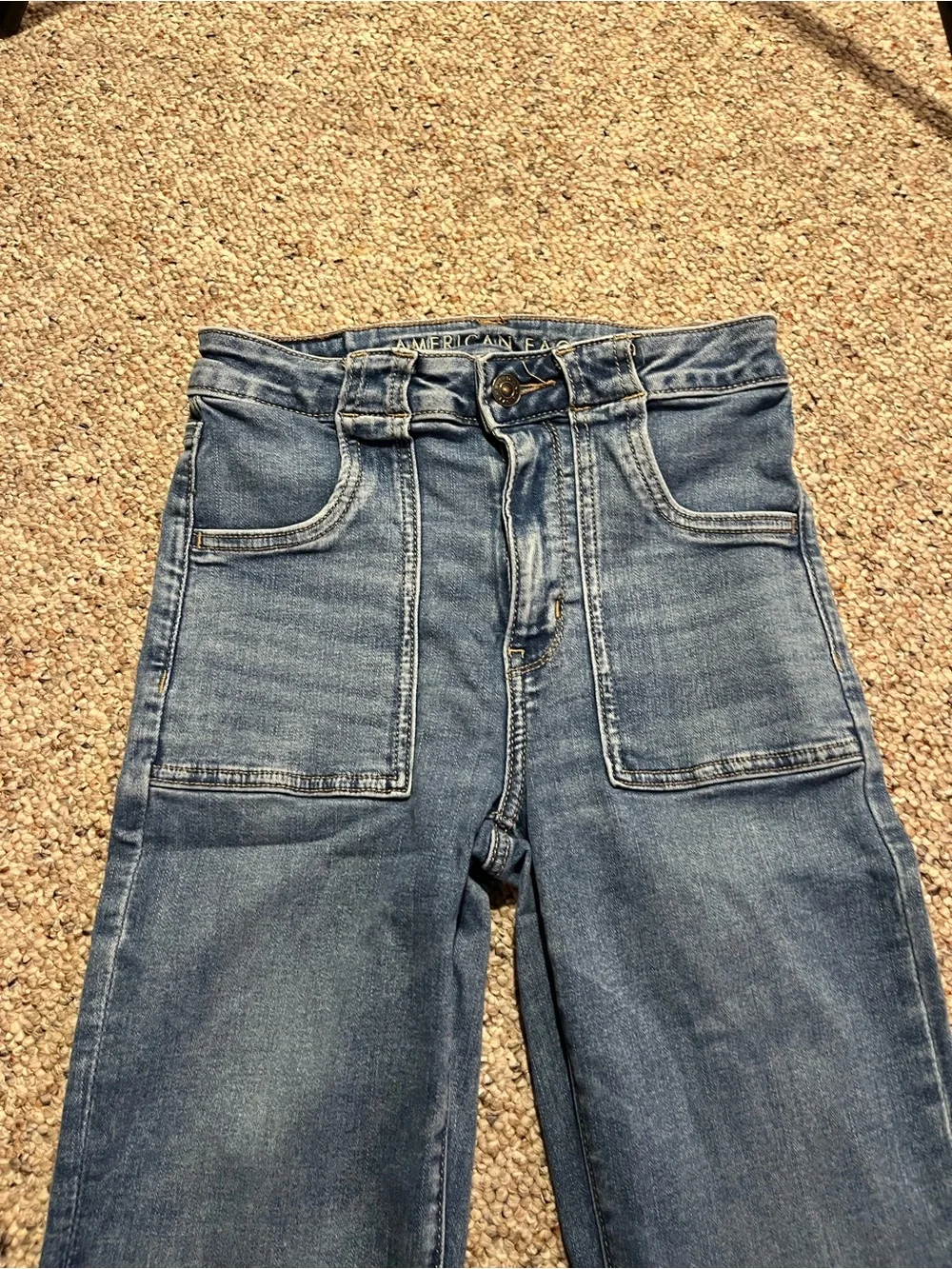 American Eagle Ne(xt) Level Stretch Super High-Rise Flare Blue Jeans - Picture 4 of 11